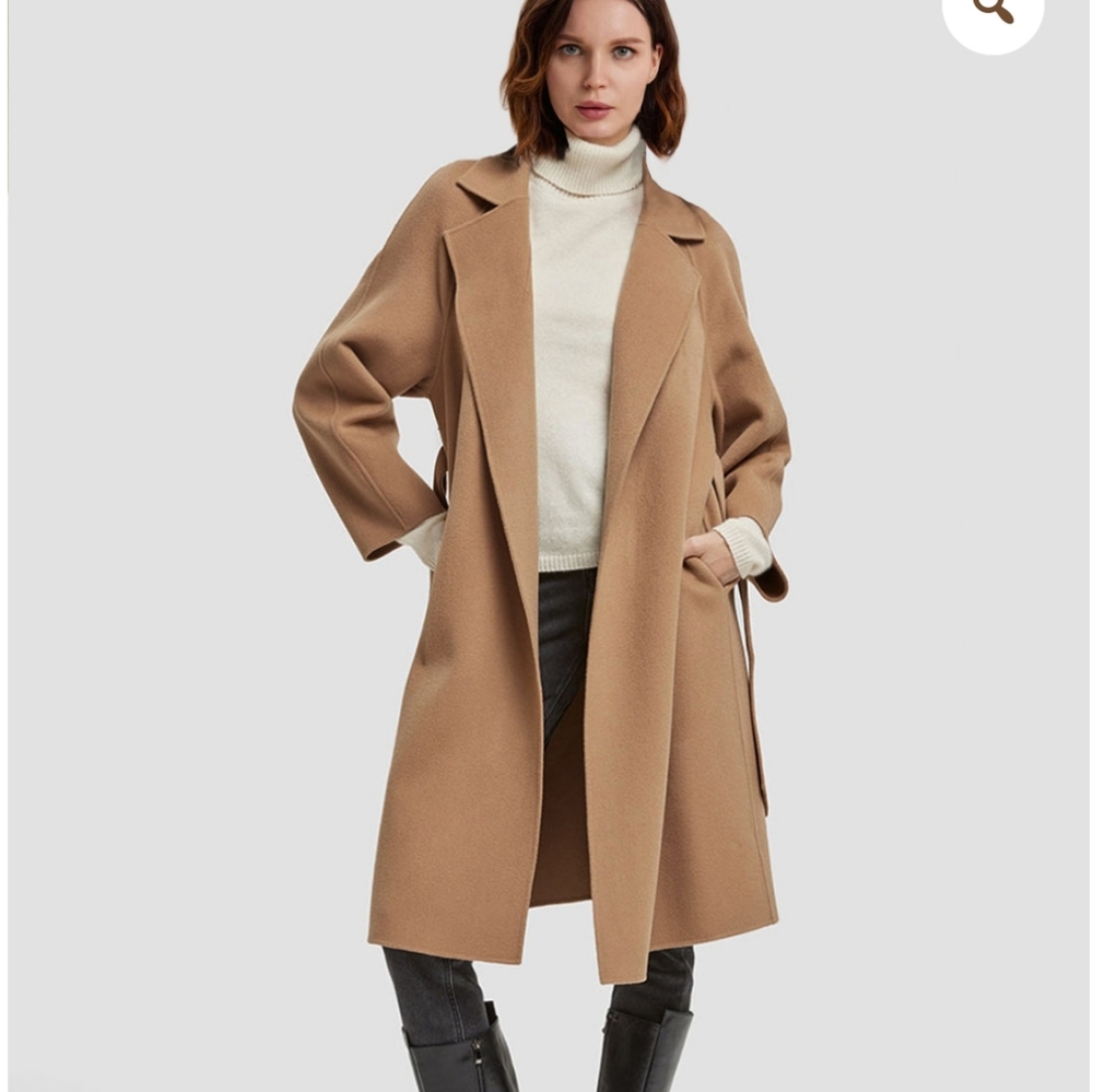 100% Wool Belted Wrap Coat (Camel) - Gentle Herd